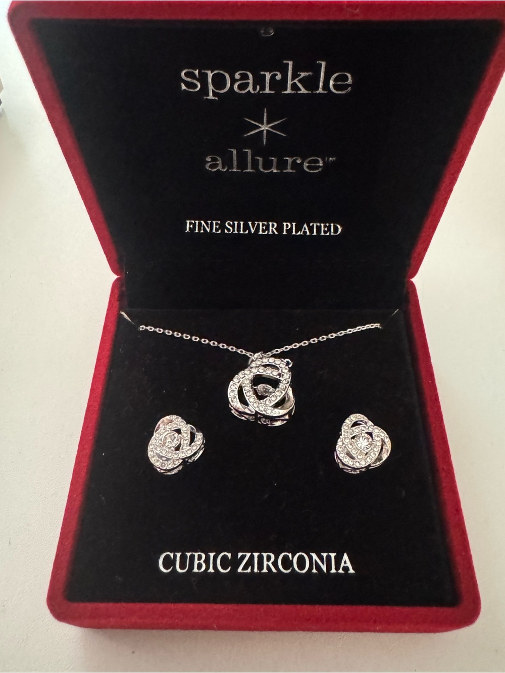 Sparkle Allure Silver Cubic Zirconia Necklace and Earrings Set - Silver